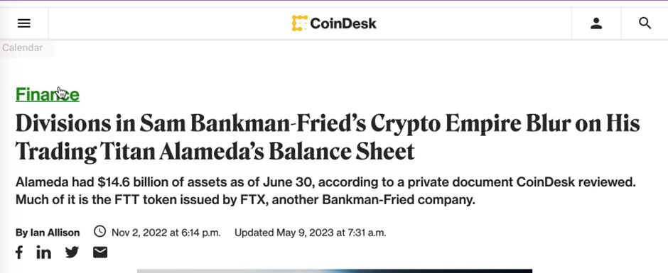 یک گیک دردسرساز سم بنکمن فرید 4 FTT توکن وفاداری صرافی FTX متعلق به سم سم بنکمن فرید بود. نکته ترسناک این گزارش این بود که نگهداری FTT به عنوان پشتوانه دارایی هیچ توجیه مالی قابل اعتمادی نداشته است. FTT توکنی درواقع بدون پشتوانه و ارزش بوده و هیچ کاربرد مشخصی نداشته است. خلق این توکن نیز درواقع بیحساب و کتاب بوده و FTX بخش کوچکی از این توکنها را به عنوان جایزه بابت فعالیت کاربران در صرافی FTX به آنها هدیه میداده و ضمن ارزشآفرینی کاذب برای FTT با کمک آلامدا حجم زیادی از این توکنها را به عنوان پشتوانه تعهدات و سرمایهگذاری قرار داده بود. فاش شدن میزان ذخایر FTT در آلامدا شروع اتفاقاتی بود که به صورت زنجیروار، آلامدا، ارزش بازار FTT و صرافی FTX را پایین کشید.